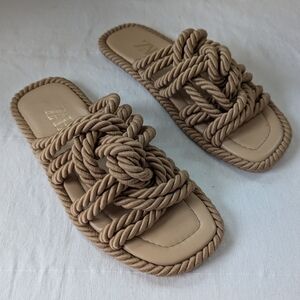 Zara Rope Knot Slide Sandals Nautical Old Money Preppy Neutral